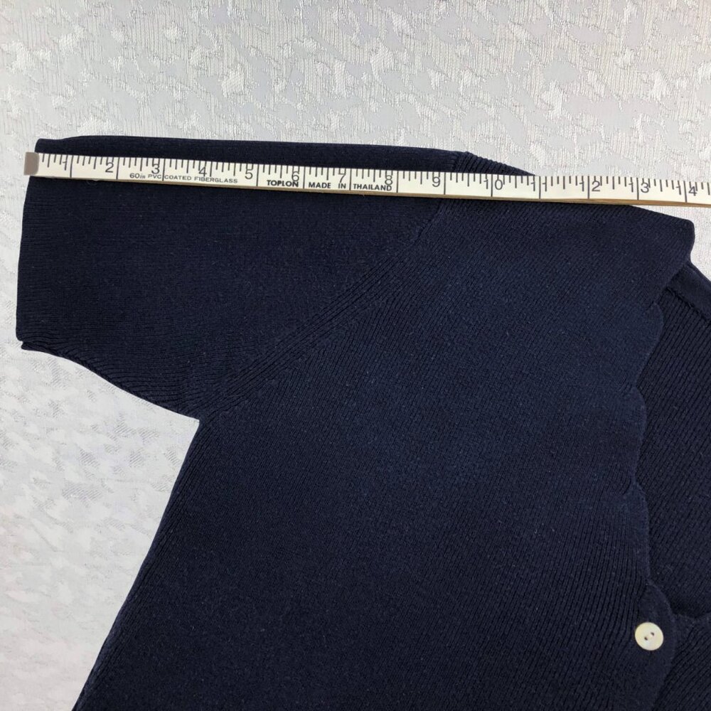 Hillard & Hanson Dark Blue Scalloped V-Neck Short Sleeve Cardigan Sweater Size M - Picture 9 of 10